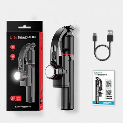 L19S Mobile Gimbal Stabilizer With Wireless Remote, Extendable Selfie Stick And Tripod, 360 Auto Rotation, Auto Balance For Vlog And Anti Shaking For Live Videos (Pack Of 1),Black